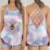 Bee Mandala Lover Pink Light Yoga Criss Cross Tank Top Product Photo 1