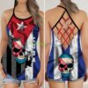 Cuban Freedom Cuba Skull Flag Style Yoga Fitness Criss Cross Tank Top Product Photo 1