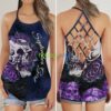 Custom Date September Girl Skul Purple Roses Criss Cross Tank Top Product Photo 1