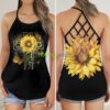 Faith God Jesus Sunflower Butterfly Lover Criss Cross Tank Top Product Photo 1