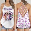 Fearless Fibromyalgia Awareness Lion Butterfly Criss Cross Tank Top Product Photo 1