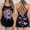 Fibromyalgia Awareness Butterfly Hourse Never Give Up Criss Cross Tank Top Product Photo 1