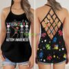 Flip Flop Skull Be Kind Dear To Be Your Self Autism Awareness Criss Cross Tank Top Product Photo 1