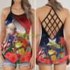 Frog Puerto Rico Flag Hibicus Hawaii Criss Cross Tank Top Product Photo 1