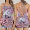 Gift For Horse Lover Horse Pink Foloral Criss Cross Tank Top Product Photo 1