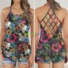 Hawaii Skull Floral Pineapple Lover Criss Cross Tank Top Product Photo 1