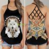 Native Wolf American Girl Yoga DreamCatcher Criss Cross Tank Top Product Photo 1