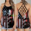 Punisher Skull Navy US Flag American Yoga Fitness Criss Cross Tank Top Product Photo 1