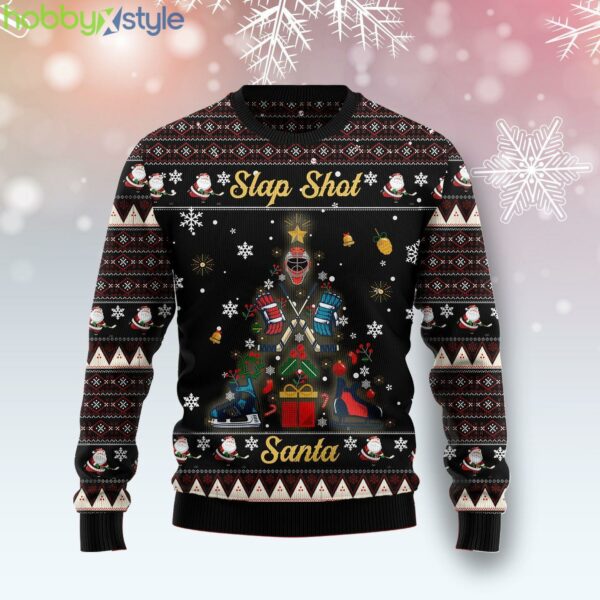 Slap Shot Santa Christmas Ugly Christmas Sweater Product Photo 1