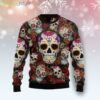 Sugar Skull Flower Pattern Ugly Christmas Sweater Product Photo 1