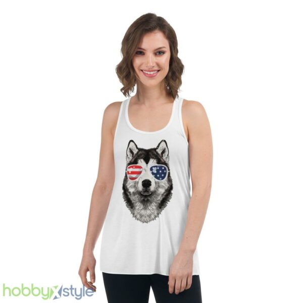 Alaskan Malamute Dog American Flag 4th Of July shirt - Women's Flowy Racerback Tank