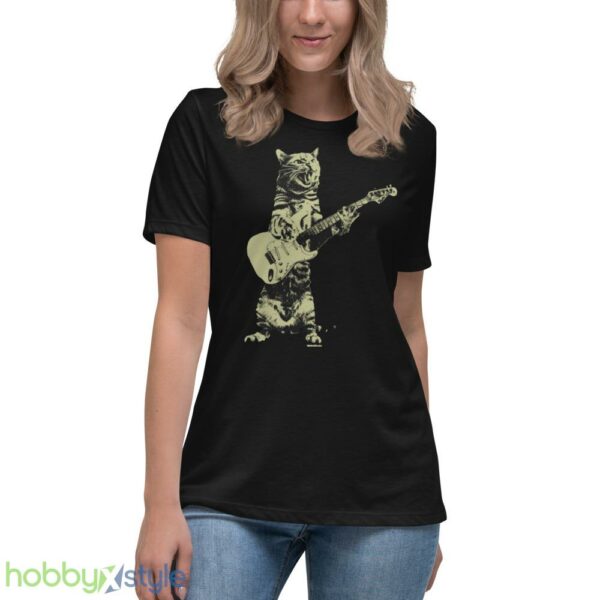 Cat playing guitar shirt, mens cat playing guitar tshirt, music tee - Women's Relaxed Short Sleeve Jersey Tee