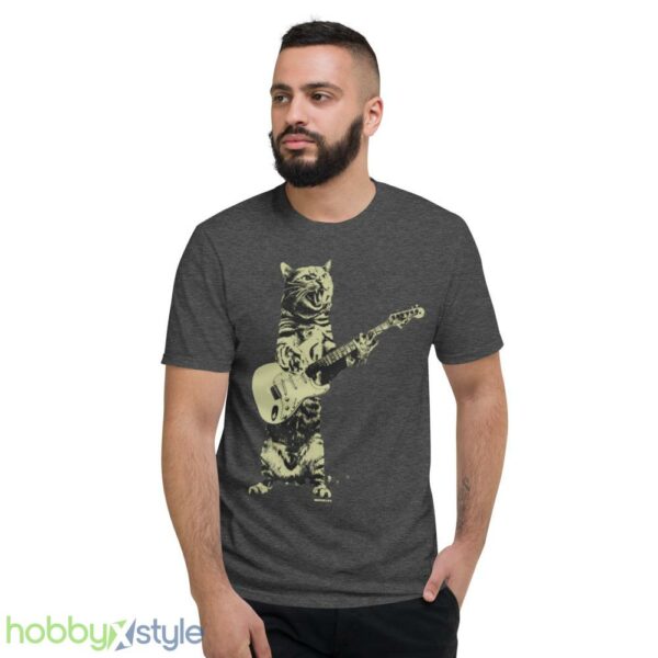Cat playing guitar shirt, mens cat playing guitar tshirt, music tee - Short Sleeve T-Shirt-1