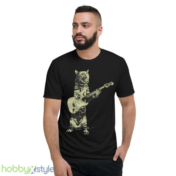 Cat playing guitar shirt, mens cat playing guitar tshirt, music tee - Short Sleeve T-Shirt