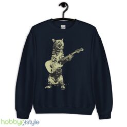 Cat playing guitar shirt, mens cat playing guitar tshirt, music tee - Unisex Crewneck Sweatshirt-1