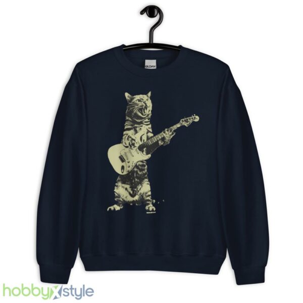 Cat playing guitar shirt, mens cat playing guitar tshirt, music tee - Unisex Crewneck Sweatshirt-1