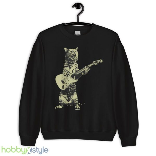 Cat playing guitar shirt, mens cat playing guitar tshirt, music tee - Unisex Crewneck Sweatshirt