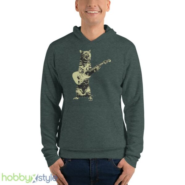 Cat playing guitar shirt, mens cat playing guitar tshirt, music tee - Unisex Fleece Pullover Hoodie-1
