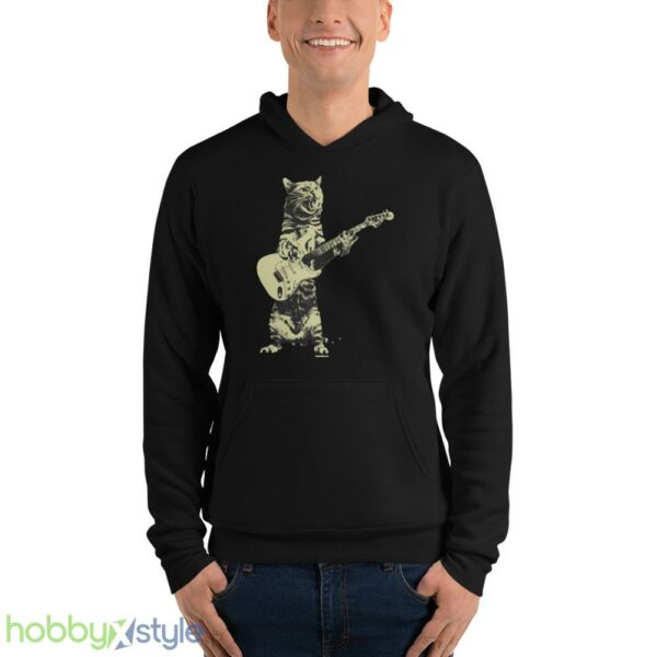 Cat playing guitar shirt, mens cat playing guitar tshirt, music tee - Unisex Fleece Pullover Hoodie