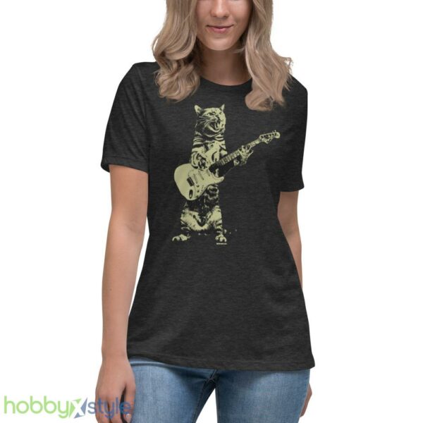 Cat playing guitar shirt, mens cat playing guitar tshirt, music tee - Women's Relaxed Short Sleeve Jersey Tee-1