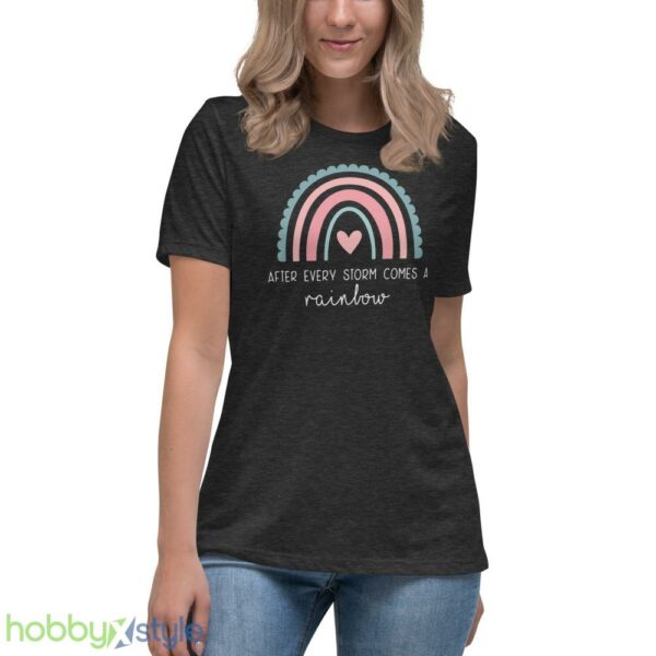Cute New Mom Shirt, Pregnancy Reveal, Pregnancy Rainbow Shirt - Women's Relaxed Short Sleeve Jersey Tee-1