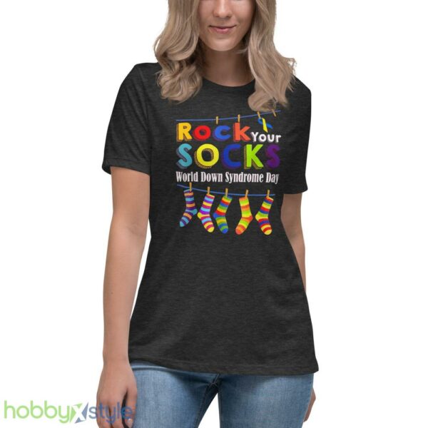 Rock Your Socks World Down Syndrome Day Shirt, Down Syndrome Shirt - Women's Relaxed Short Sleeve Jersey Tee-1