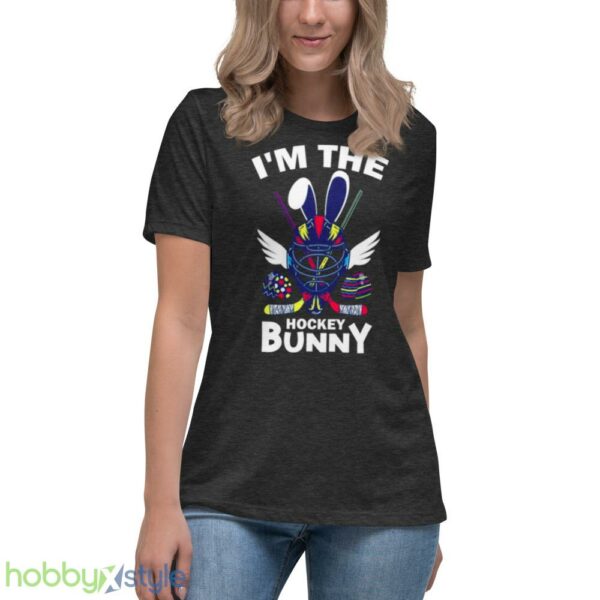 Sports Easter Im The Hocky Bunny Funny Easter Gift Ice Hockey shirt - Women's Relaxed Short Sleeve Jersey Tee-1