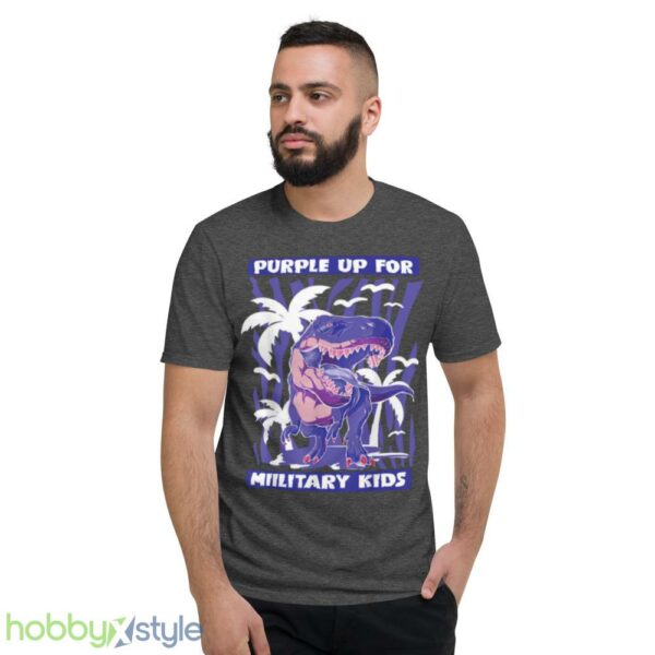 T REX Purple Up For Military Kids Purple Month Military Children shirt - Short Sleeve T-Shirt-1