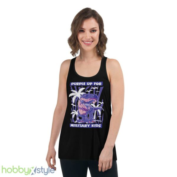 T REX Purple Up For Military Kids Purple Month Military Children shirt - Women's Flowy Racerback Tank