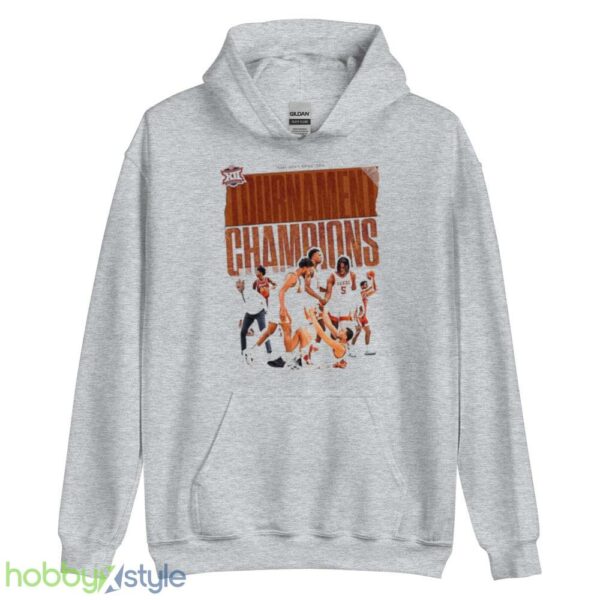 Texas Longhorns Mens Basketball Are 2023 Big 12 Tournament Champions Shirt - Unisex Heavy Blend Hooded Sweatshirt