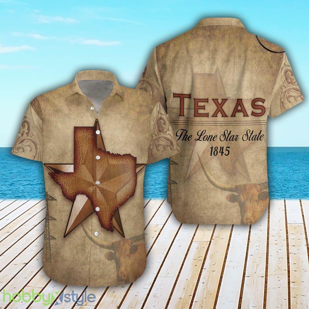 1845 The Lone Star State Texas For Men Vintage Texas Longhorn Proud Texas Limited Edition Printed 3D Hawaiian Shirt - 1845 The Lone Star State Texas For Men Vintage Texas Longhorn Proud Texas Limited Edition Hawaiian Shirt