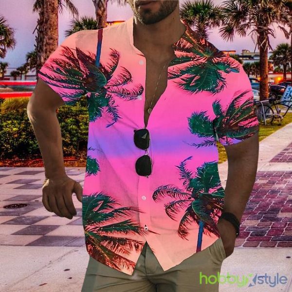 Aloha Shirt Scenery Stand Collar Light Sky 3D Print Outdoor Print Hawaiian Shirt - Aloha Shirt Scenery Stand Collar Light Sky 3D Print Outdoor Print Hawaiian Shirt