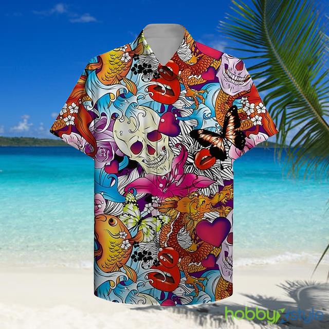 Aloha Shirt Skull Turndown 3D Print Holiday 3D Print Hawaiian Shirt For Men And Women - Aloha Shirt Skull Turndown 3D Print Holiday 3D Print Hawaiian Shirt For Men And Women