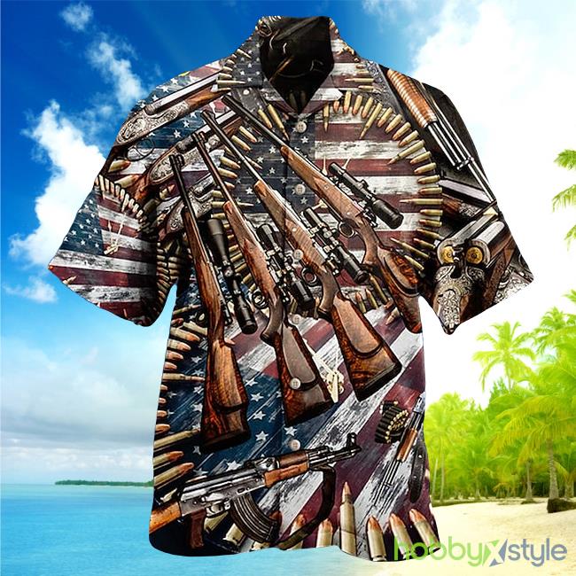 American Flag Gun Cuban Collar Holiday Print Hawaiian Shirt For Men And Women - American Flag Gun Cuban Collar Holiday Print Hawaiian Shirt For Men And Women