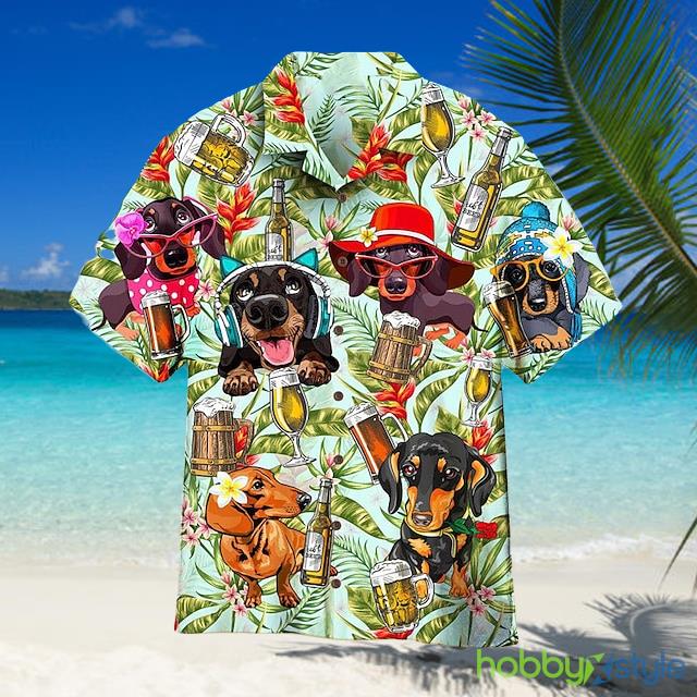 Animal Floral Dog Graphic Prints Beer Turndown Holiday Print Soft Hawaiian Shirt - Animal Floral Dog Graphic Prints Beer Turndown Holiday Print Soft Hawaiian Shirt