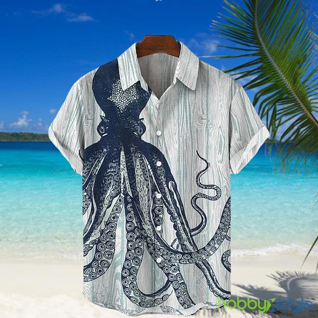 Animal Octopus Turndown 3D Print Daily Print Breathable Beach Hawaiian Shirt For Men And Women - Animal Octopus Turndown 3D Print Daily Print Breathable Beach Hawaiian Shirt For Men And Women