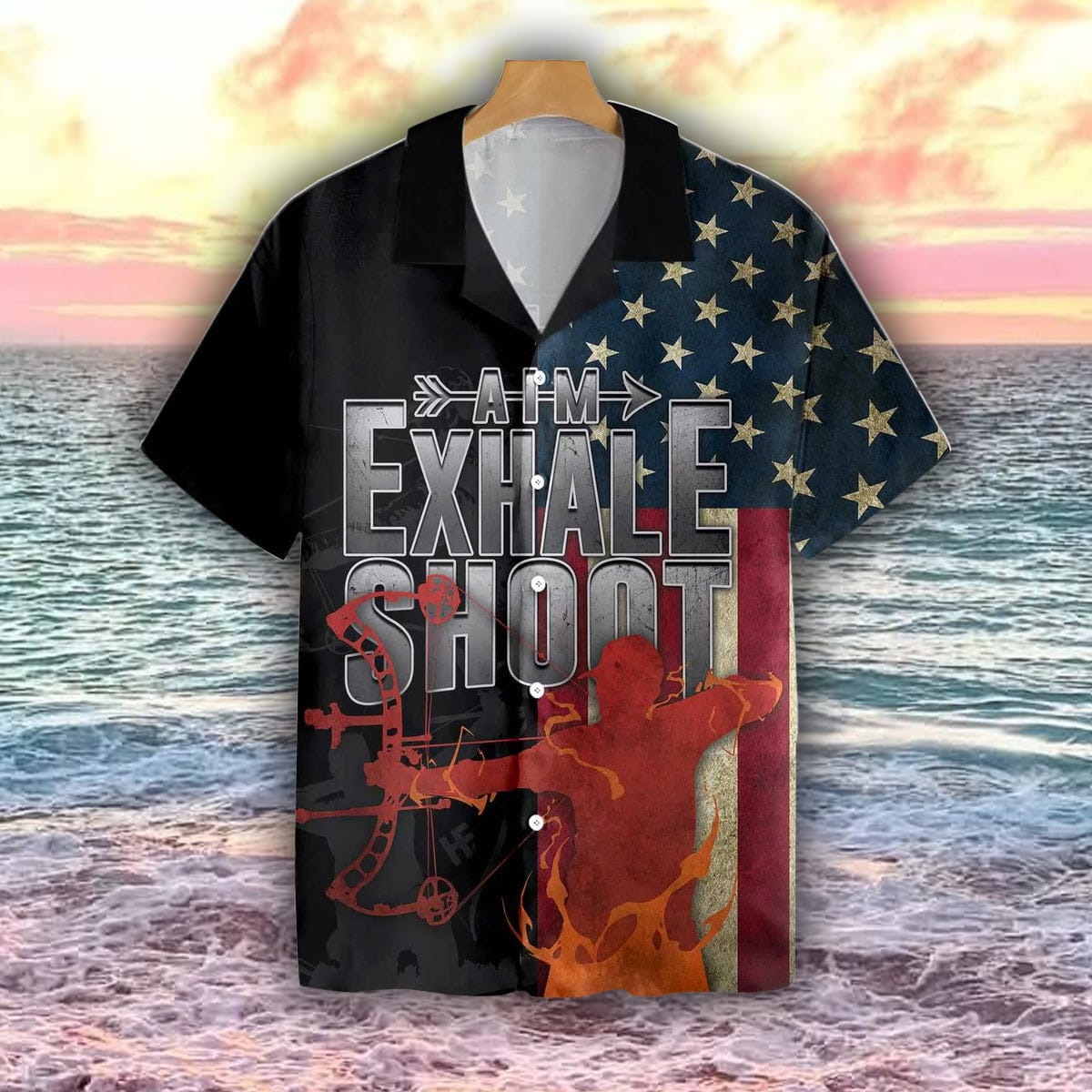 Archery American Flag Hawaiian Shirt Aim Exhale Shoot Aloha Shirt For Men Women Archery Lovers Patriots 4th Of July - 080523-193525