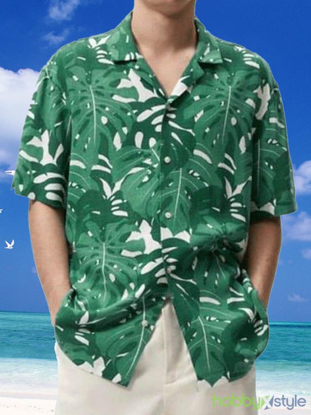 Army Dark Graphic Prints Watermelon Leaves Turndown Outdoor Going out Print Hawaiian Shirt - Army Dark Graphic Prints Watermelon Leaves Turndown Outdoor Going out Print Hawaiian Shirt
