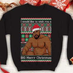 Barry Wood wish Big Merry Christmas Ugly Funny meme inspired Crewneck sweatshirt Santa xmas party sitting on a bed - 260523-084543