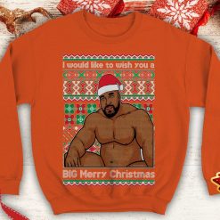 Barry Wood wish Big Merry Christmas Ugly Funny meme inspired Crewneck sweatshirt Santa xmas party sitting on a bed - 260523-084545