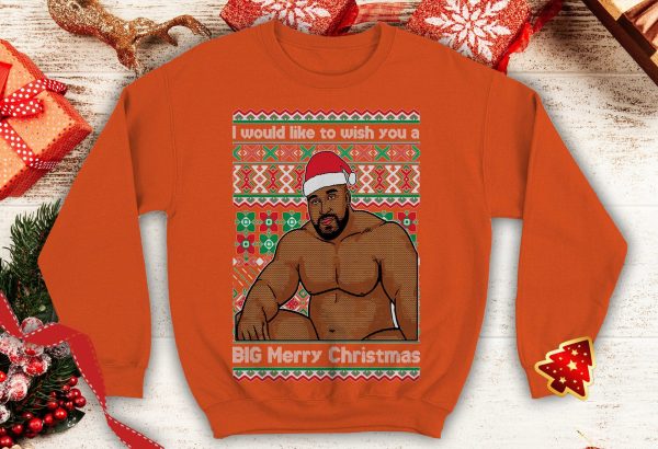 Barry Wood wish Big Merry Christmas Ugly Funny meme inspired Crewneck sweatshirt Santa xmas party sitting on a bed - 260523-084545