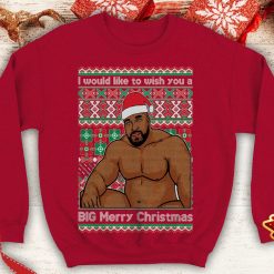 Barry Wood wish Big Merry Christmas Ugly Funny meme inspired Crewneck sweatshirt Santa xmas party sitting on a bed - 260523-084547