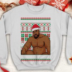 Barry Wood wish Big Merry Christmas Ugly Funny meme inspired Crewneck sweatshirt Santa xmas party sitting on a bed - 260523-084548