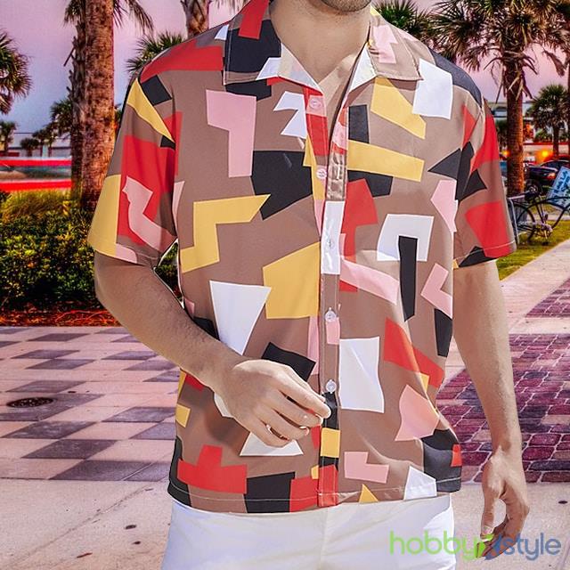 Beach Shirt Coffee Geometry Turndown Breathable Comfortable Hawaiian Shirt For Men And Women - Beach Shirt Coffee Geometry Turndown Breathable Comfortable Hawaiian Shirt For Men And Women