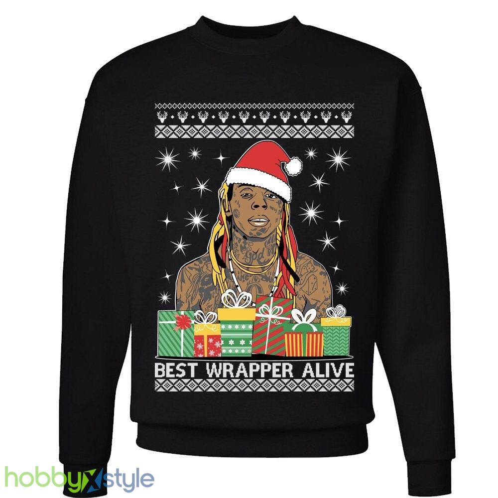 Best Wrapper Alive Ugly Wayne xmas party inspired Crewneck sweatshirt lil Santa xmas gift - Best Wrapper Alive Ugly Christmas Sweater Wayne xmas party inspired Crewneck sweatshirt lil Santa xmas gift_1