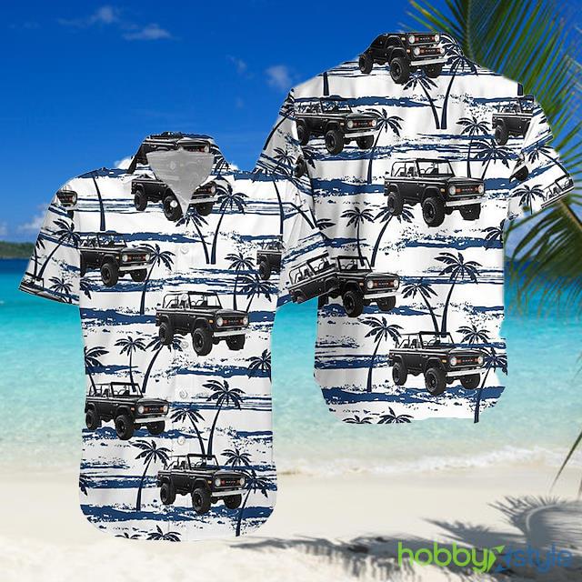 Car Coconut Tree Graphic Prints Turndown Print Hawaiian Shirt For Men And Women - Car Coconut Tree Graphic Prints Turndown Print Hawaiian Shirt For Men And Women