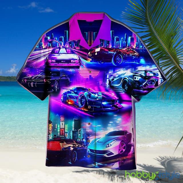 Car Graphic Prints Cuban Collar Print Hawaiian Shirt For Men And Women - Car Graphic Prints Cuban Collar Print Hawaiian Shirt For Men And Women