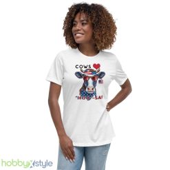 Cows MOO Sa 4th of July Shirt Farm Cow Independence Day Gift Patriotic Tee - 6400 Women's Relaxed Short Sleeve Jersey Tee