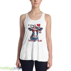 Cows MOO Sa 4th of July Shirt Farm Cow Independence Day Gift Patriotic Tee - 8800 Women's Flowy Racerback Tank