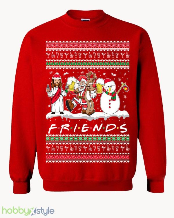 friends Drunk Jesus Rudolph Ugly Funny Santa snowman xmas party Drinking beer Crewneck sweatshirt - friends Drunk Jesus Rudolph Ugly Christmas Sweater Funny Santa snowman xmas party Drinking beer Crewneck sweatshirt_3